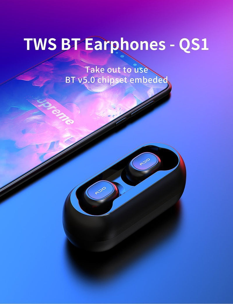 Fones De Ouvido Sem Fio Bluetooth QCY QS1 T1C Mini Dual V5.0 - 3D Stereo com Microfone e carregador